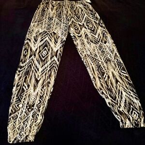 Ambiance Black and Tan Track Pants with Geometric Pattern